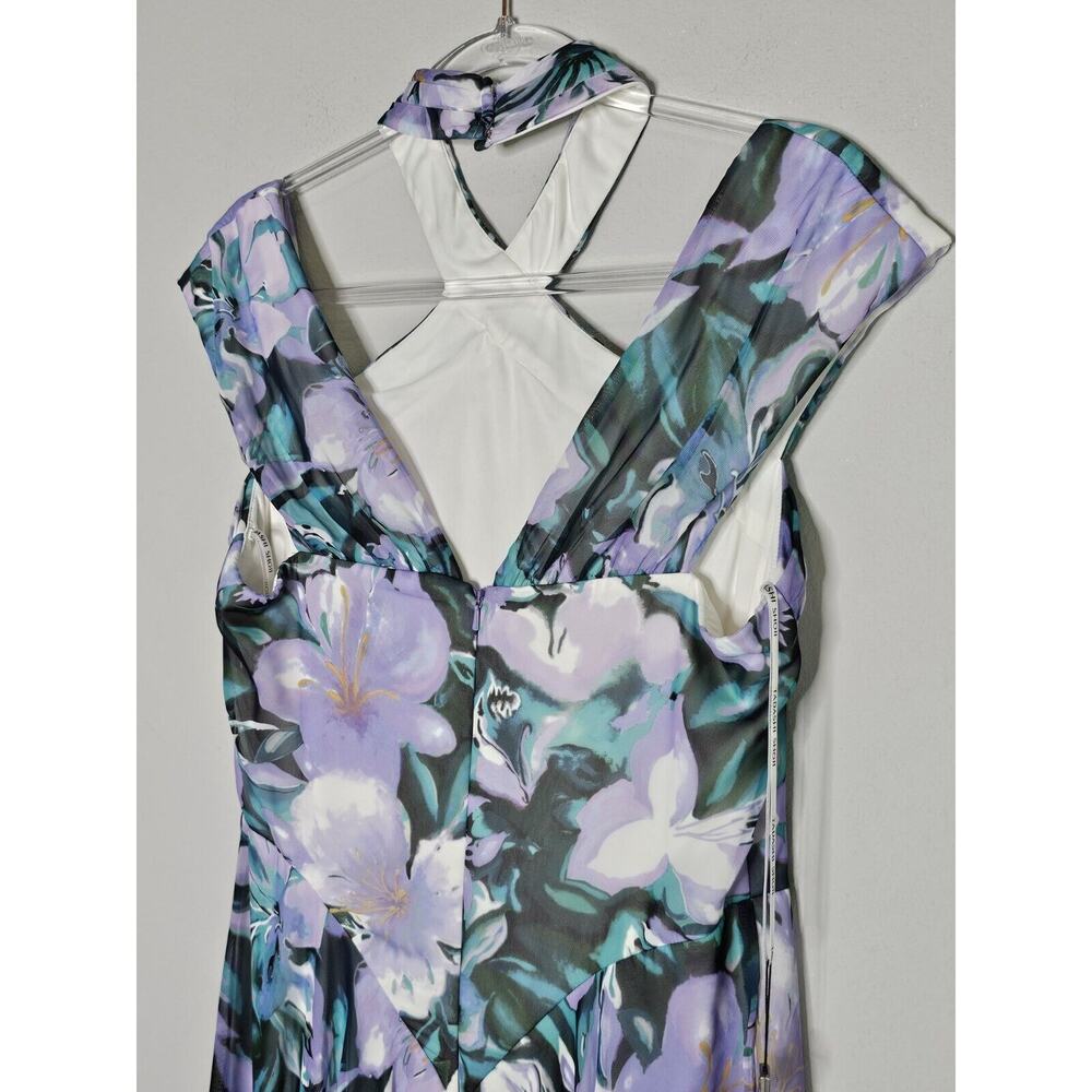 NWT Tadashi Shoji ARLENE CUTOUT HALTER FLORAL MIDI DRESS BUI22121MD Iris Size 12 - Picture 11 of 16